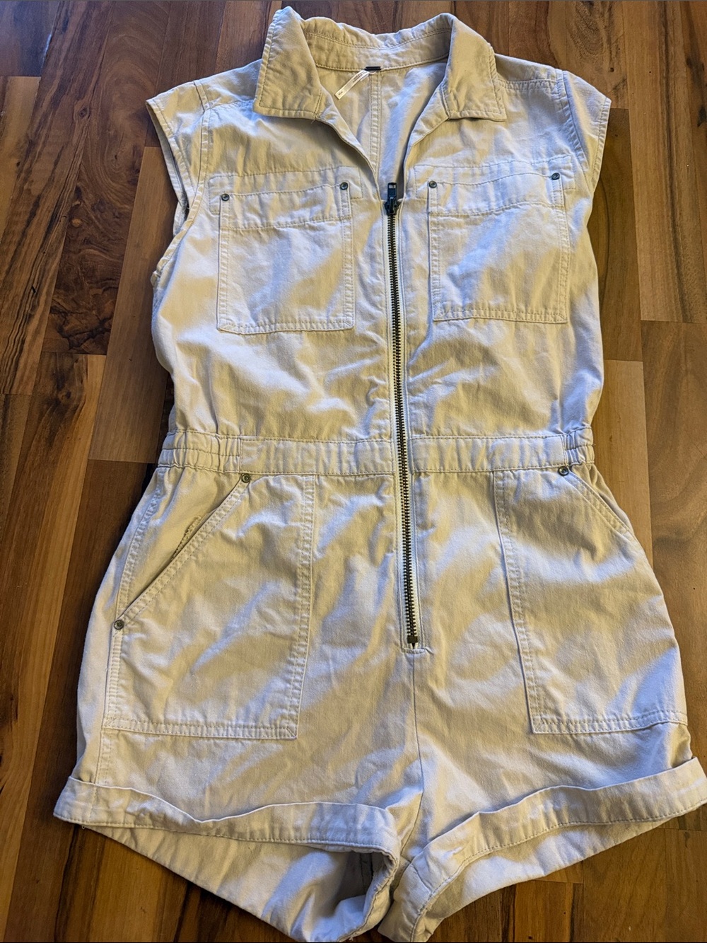Free People Cream Knit  zip romper with Branded Metal Tag